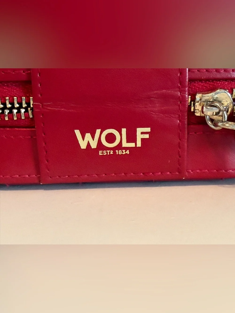 WOLF Red Quilted Leather Jewelry Case with Tassel Wristlet